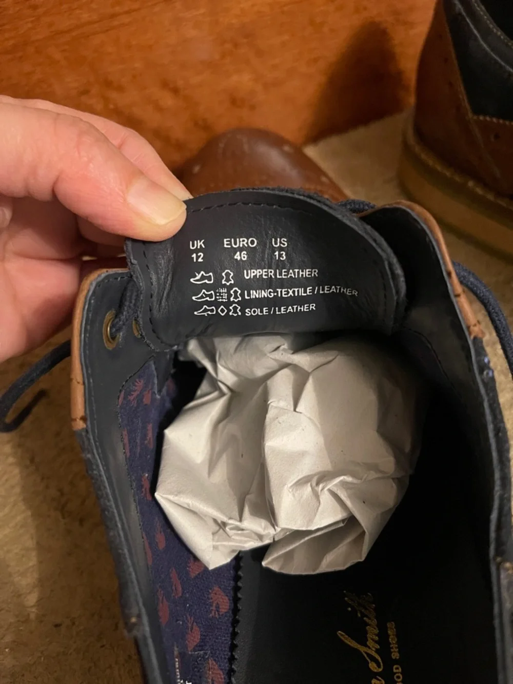 NWOT Goodwin Smith Hand Made Two-Tone Navy and Brown Wingtip Derby Leather Shoe